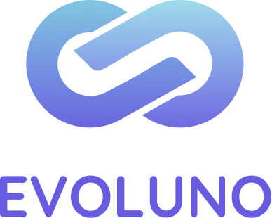 Logo Evoluno avec un symbole d'infini en dégradé bleu et violet, accompagné du texte "EVOLUNO" en lettres majuscules violettes.