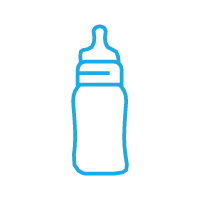 Un biberon bleu et noir stylisé sur fond blanc, avec un contour bleu accentuant sa silhouette.