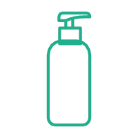 Une icône de flacon de savon vert sur fond transparent, avec un design minimaliste et stylisé.