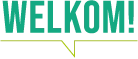 Logo avec le mot "Welkom" en lettres vertes, souligné par une ligne grise et verte, sur fond transparent.
